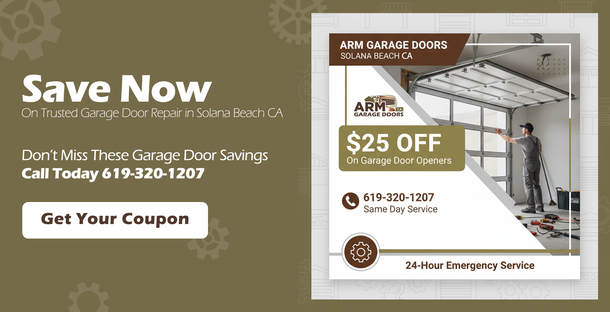 Garage door service discount coupon for repairs and installations in Solana Beach CA