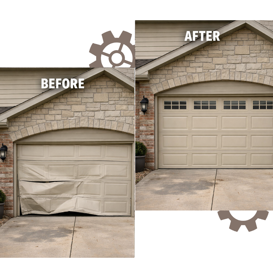 Before and after garage door repair in Solana Beach home